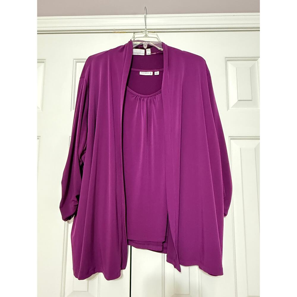 Susan Graver Liquid Knit Violet Cardigan and Tank Set, 3X